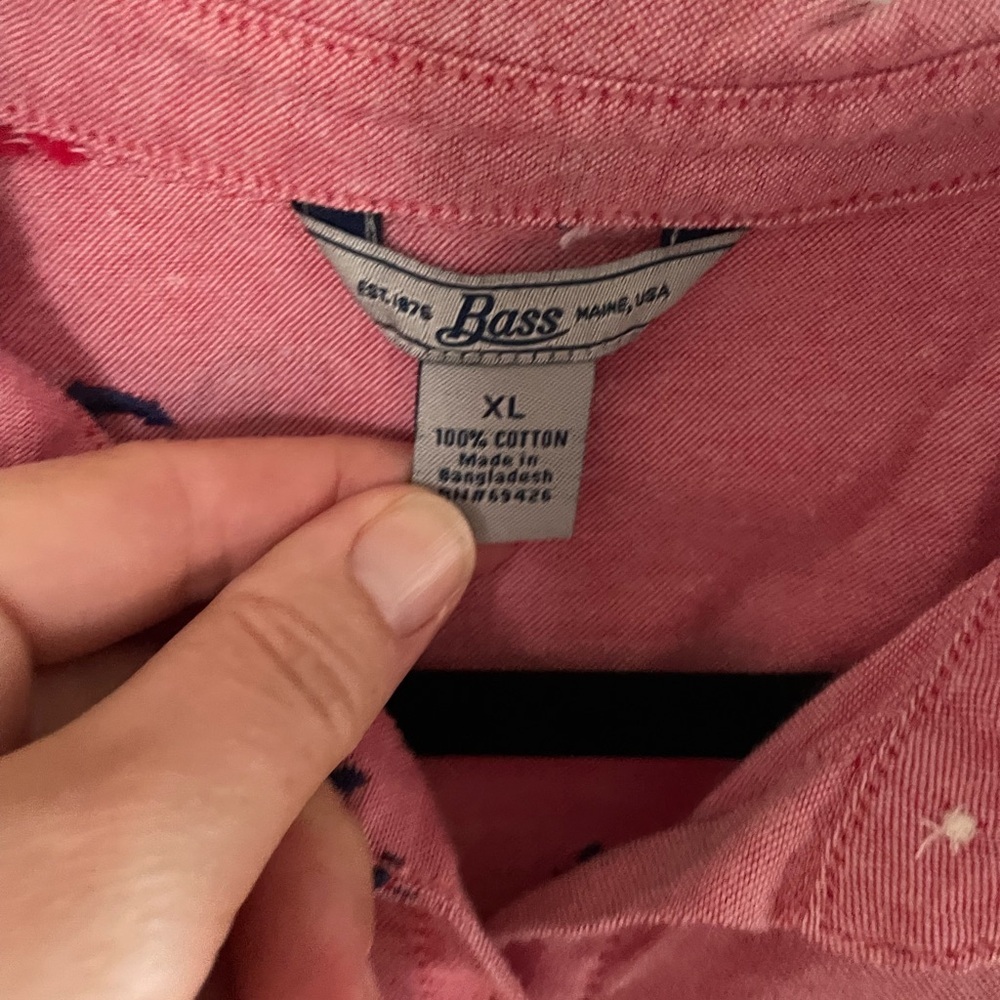 Bass Women’s Red Button-Down Shirt with Navy Anchor Print - Picture 2 of 4